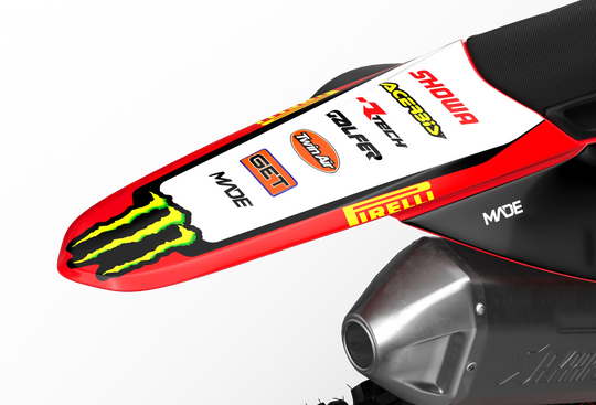 Ducati Desmo as stock design with monster energy logo on side shrouds, front and rear fenders from madestickers.com Red#color_red