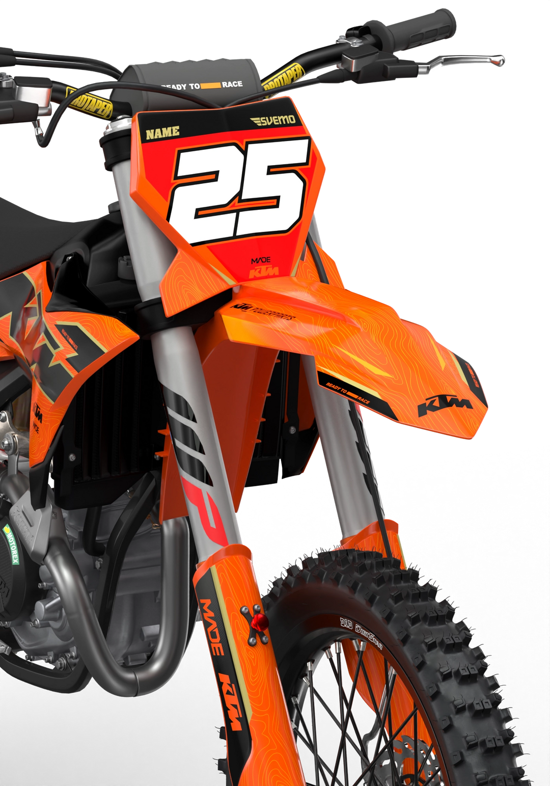 Visby KTM SXF dirt bike motocross graphics - 3D render picture - madestickers OrangeBlack#color_orangeblack